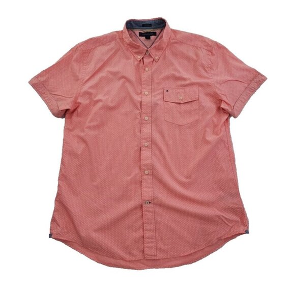 Tommy Hilfiger Polka Dot Shirt Men's XL Pink White Short Sleeve EUC Custom Fit - Picture 1 of 13